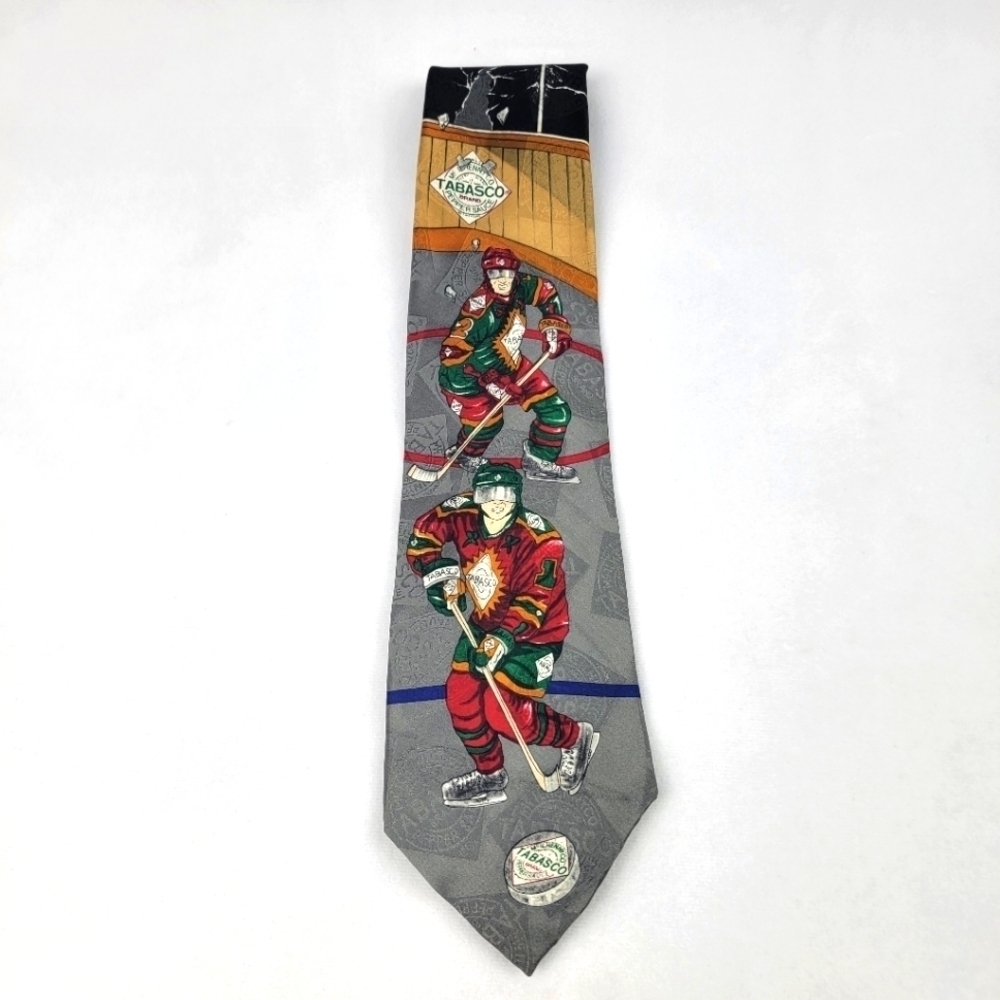 Vintage 100% silk Tabasco‎ hot sauce hockey neck tie